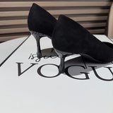 Black Suede Rhinestone Bowknot Pointy Stiletto Heels 770222542136 - COCOMELODY