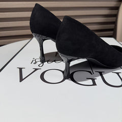Black Suede Rhinestone Bowknot Pointy Stiletto Heels 770222542136 - COCOMELODY