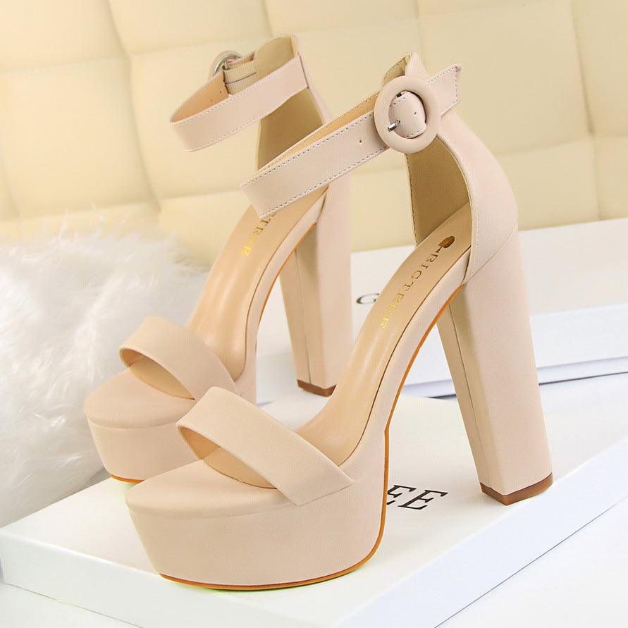 Suede Ankle Strap Block Heels 550122184120 - COCOMELODY