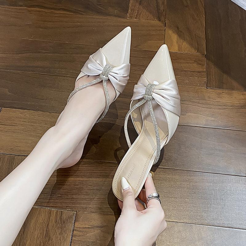 Satin pointed rhinestone high-heeled sandals 829637430849 - COCOMELODY