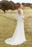 Sheath-Column Sweep-Brush Train Lace Wedding Dress 642360655746 - COCOMELODY