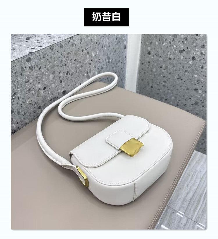 Leather half round saddle bag underarm bag 724733009492 - COCOMELODY
