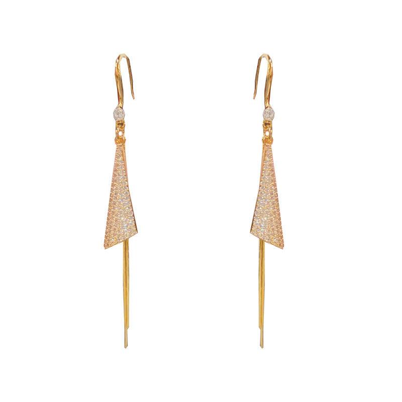 Miniature Zircon Triangular Long Tassel Ear Hook 807973724138 - COCOMELODY