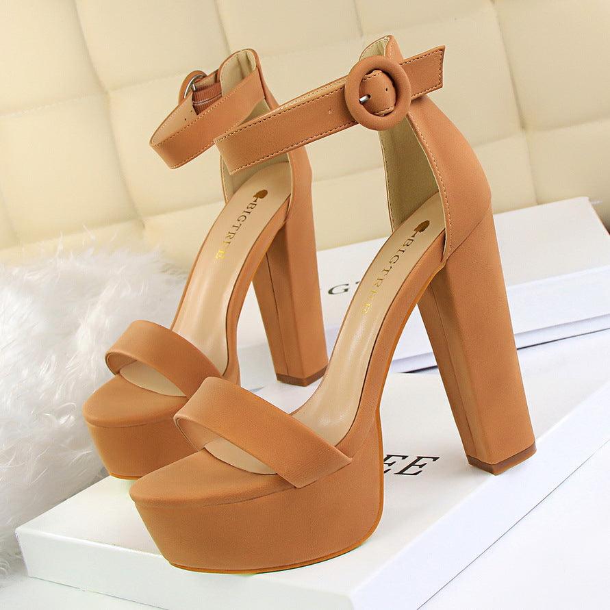 Suede Ankle Strap Block Heels 550122184120 - COCOMELODY
