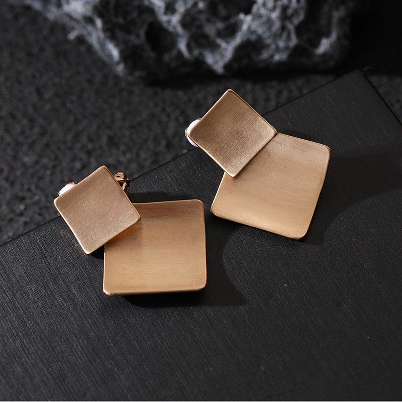 Simple square geometry alloy earrings Fashion light luxury all-in-one women's ear clips 720384731306 - COCOMELODY