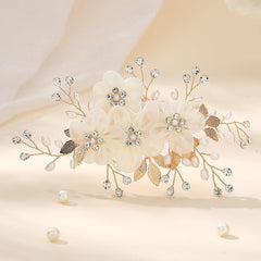 Beautiful white flower handcrafted hair clip Wedding hair accessories Diamond pearl hair clip 753896048928 - COCOMELODY