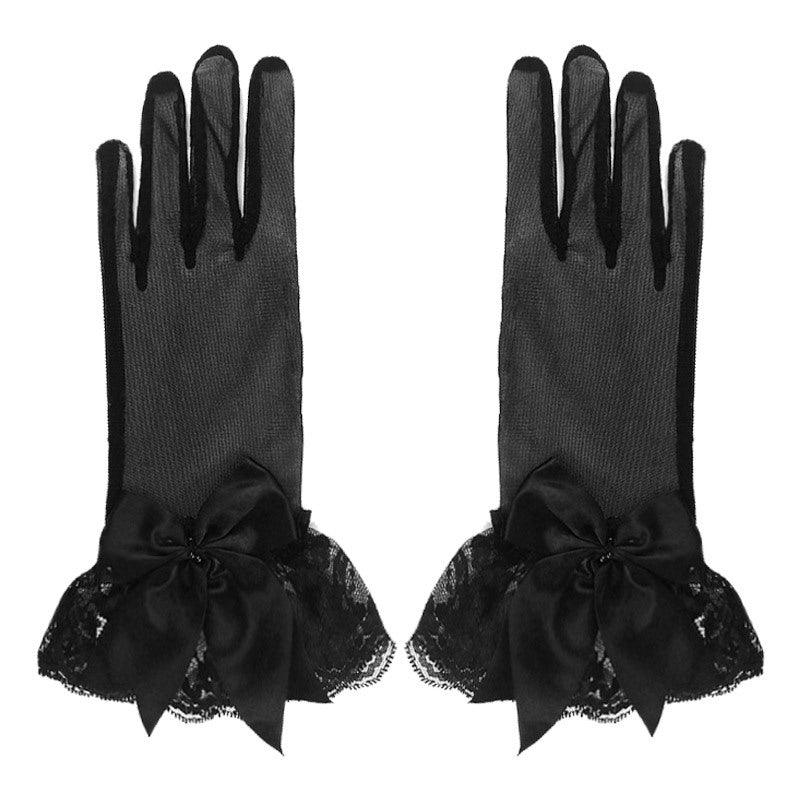 Mesh Gloves Hand-Decorated Lace Lace Bow Short Style Gloves 670423584870 - COCOMELODY