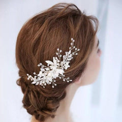 Handmade flowers for the bride Combs pearl headband wedding dress accessories 606964140214 - COCOMELODY