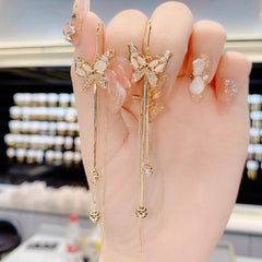 Zircon butterfly fringe earrings Fashion everything earrings 653045976680 - COCOMELODY