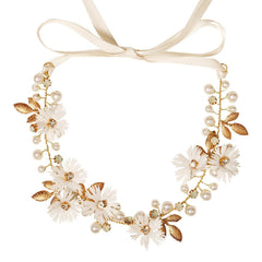 Bridal Headpieces Girls hair pieces Fabric flowers Pearl soft chain headpieces 650978170351 - COCOMELODY