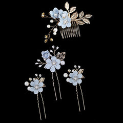 Wedding Hair Comb Pearl Crystal Bride Hair Accessories Set of 4 709072032456 - COCOMELODY