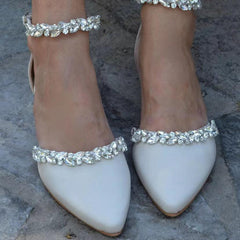 Rhinestone Ankle Strap Pointy Flat Shoes 728300420906 - COCOMELODY