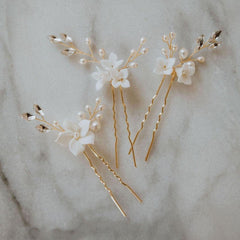 Bride wedding headwear White flower U-shaped Hairpins set of 3 684387483787 - COCOMELODY