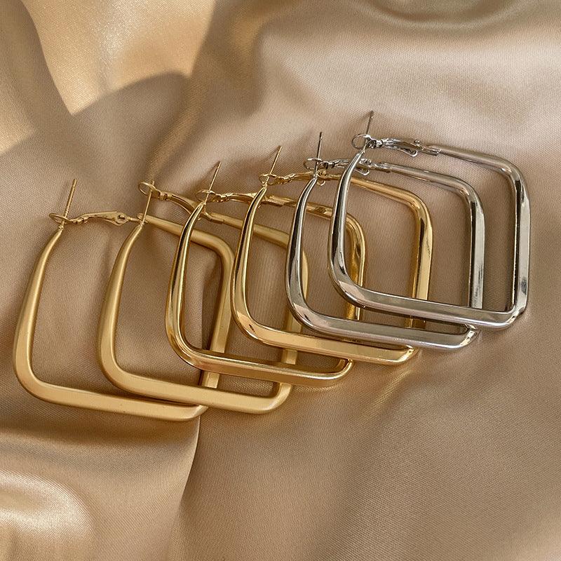 Diamond earrings in large metal blocks 759194871661 - COCOMELODY