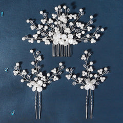 Wedding Hair Comb Pearl Crystal Bride Hair Accessories Set of 3 755481715795 - COCOMELODY