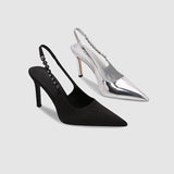 Silver Metallic Slingback Heel Sandals 715572448684 - COCOMELODY