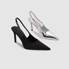 Silver Metallic Slingback Heel Sandals 715572448684 - COCOMELODY