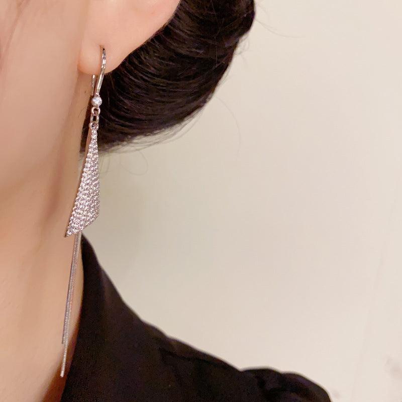 Miniature Zircon Triangular Long Tassel Ear Hook 807973724138 - COCOMELODY