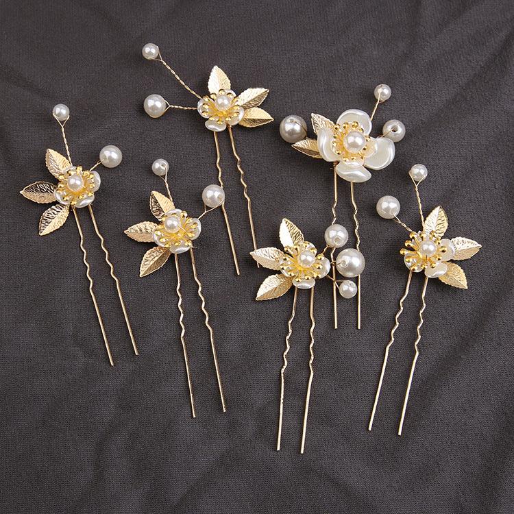 Handcrafted pearl set with Gold leaf hair comb 725487239358 - COCOMELODY