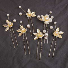 Handcrafted pearl set with Gold leaf hair comb 725487239358 - COCOMELODY