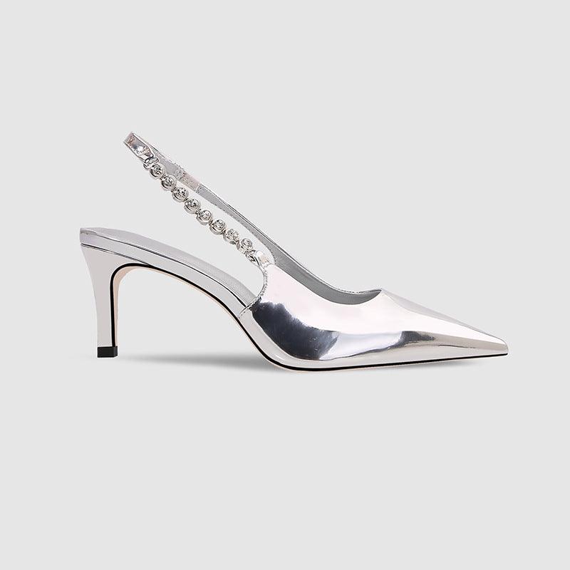 Silver Metallic Slingback Heel Sandals 715572448684 - COCOMELODY