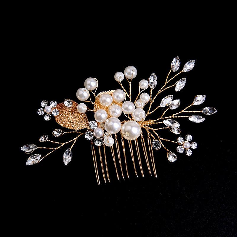 Gold leaf updo hair comb ornaments handmade rhinestone headdress bridal accessories 698964279630 - COCOMELODY