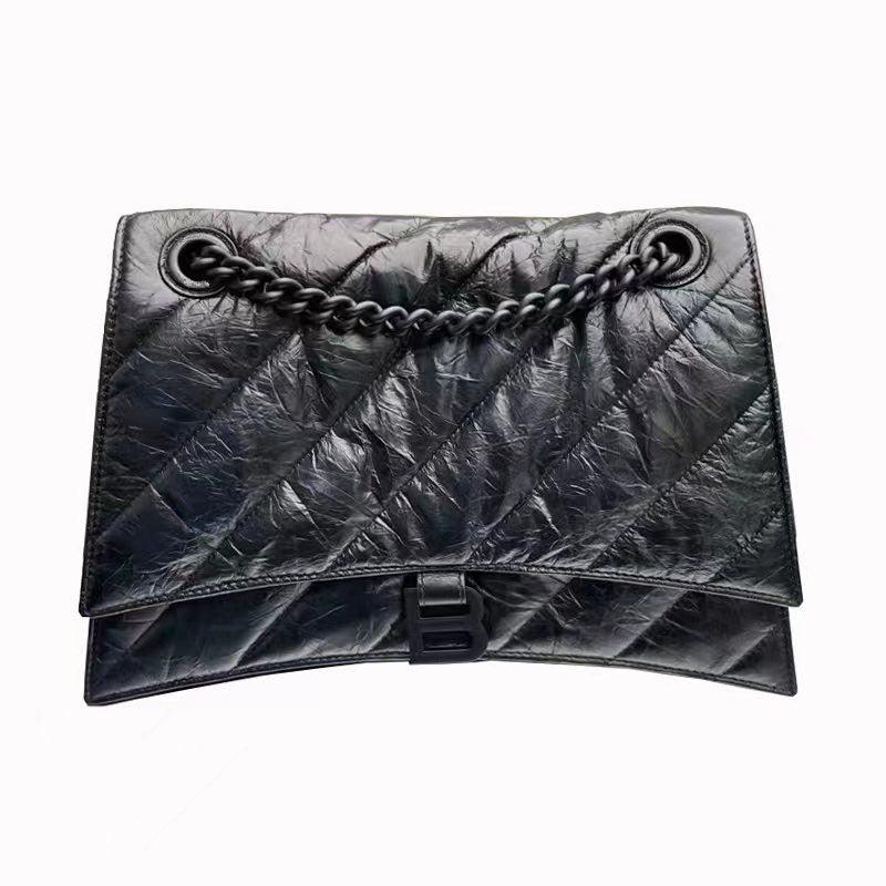 Cowhide pleated diamond check chain bag evening bag 706471330384 - COCOMELODY