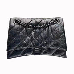 Cowhide pleated diamond check chain bag evening bag 706471330384 - COCOMELODY