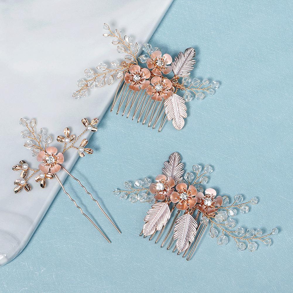 Bridal Accessories Hairpin Hair set Handmade crystal flower hair comb Pearl comb 643477798259 - COCOMELODY