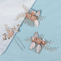 Bridal Accessories Hairpin Hair set Handmade crystal flower hair comb Pearl comb 643477798259 - COCOMELODY