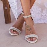 Pearl Faux Leather Ankle Strap Block Heels 728525145929 - COCOMELODY