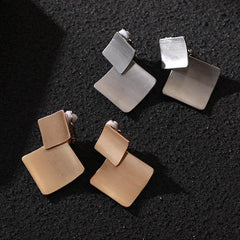 Simple square geometry alloy earrings Fashion light luxury all-in-one women's ear clips 720384731306 - COCOMELODY
