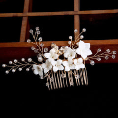 Bridal accessories Gold leaf hair up hair comb Handmade rhinestone headdress flower comb 698449649574 - COCOMELODY