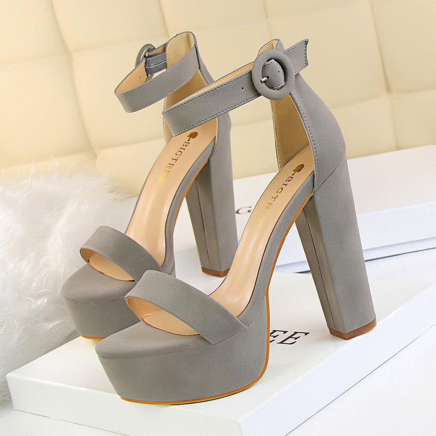 Suede Ankle Strap Block Heels 550122184120 - COCOMELODY