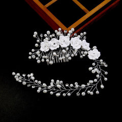 Exquisite handmade bridal hair accessories Pearl leaves rose Combs 573073773955 - COCOMELODY