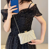 Pearl and diamond banquet clutch dress evening bag 823414689997 - COCOMELODY