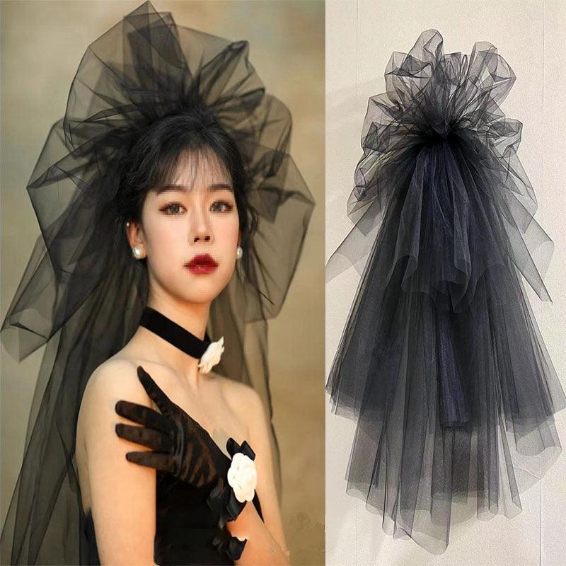 Wedding Headwear Pommel Gauze Black Styling Gauze Gothic Style 740756682227 - COCOMELODY