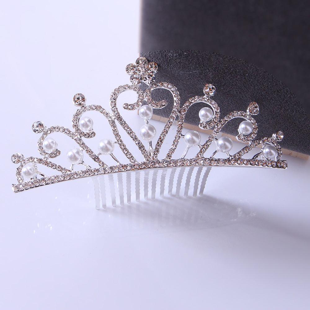 Bride's hair tiara Bride's little tiara with comb rhinestone pearl tiara 651428713487 - COCOMELODY