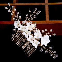 Bridal accessories Gold leaf hair up hair comb Handmade rhinestone headdress flower comb 698449649574 - COCOMELODY