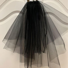 Black simple short double veil cover hair comb 644309462876 - COCOMELODY