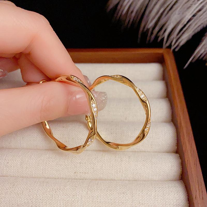Diamond set metal hoop earrings 750500761296 - COCOMELODY