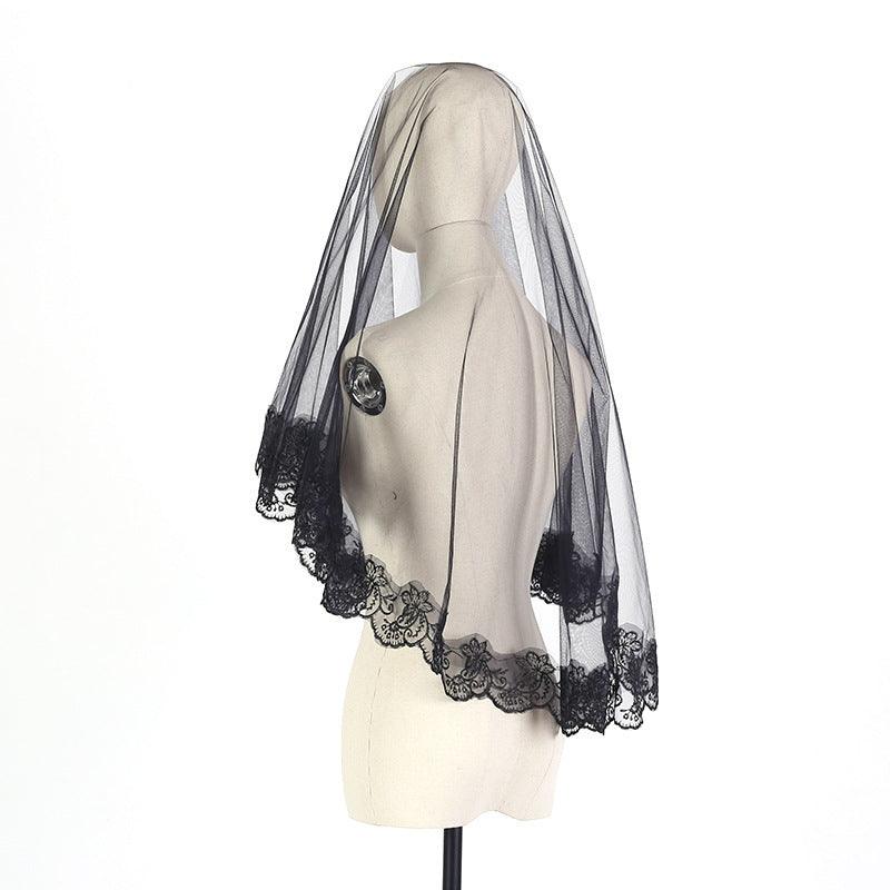 Halloween headwear Ghost bridal veil black short 639316031571 - COCOMELODY