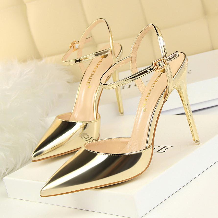 Silver Metallic Slingback Heel Sandals 552220831213 - COCOMELODY