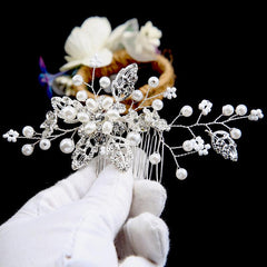 Bridal headdress pearl handmade leaf comb 749571815454 - COCOMELODY