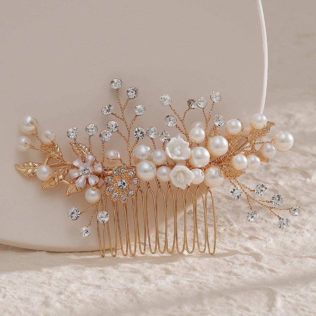 Hand alloy pearl updo bridal hair comb 716261902532 - COCOMELODY