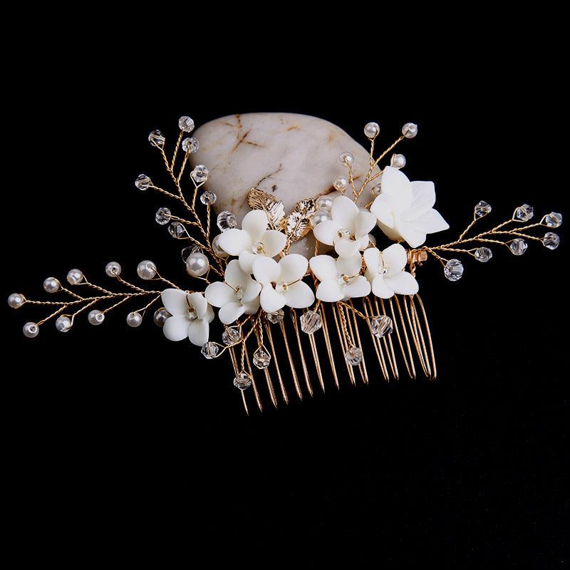 Bridal accessories Gold leaf hair up hair comb Handmade rhinestone headdress flower comb 698449649574 - COCOMELODY