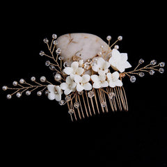 Bridal accessories Gold leaf hair up hair comb Handmade rhinestone headdress flower comb 698449649574 - COCOMELODY