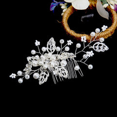 Bridal headdress pearl handmade leaf comb 749571815454 - COCOMELODY