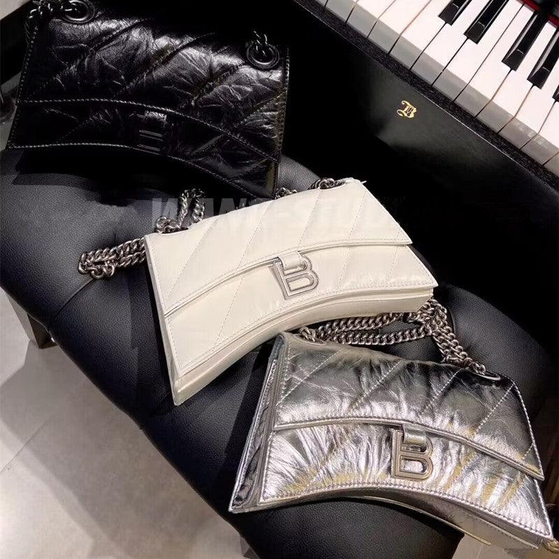 Cowhide pleated diamond check chain bag evening bag 706471330384 - COCOMELODY