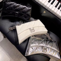 Cowhide pleated diamond check chain bag evening bag 706471330384 - COCOMELODY